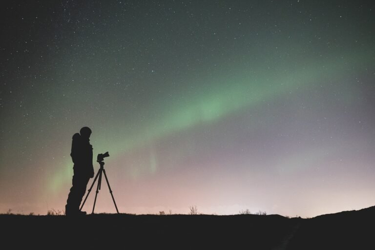 iceland, aurora borealis, silhouettes
